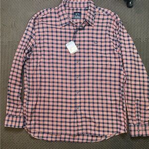 Fish Hippie Vibrant Red and Blue Casual Button Down Flannel Shirt